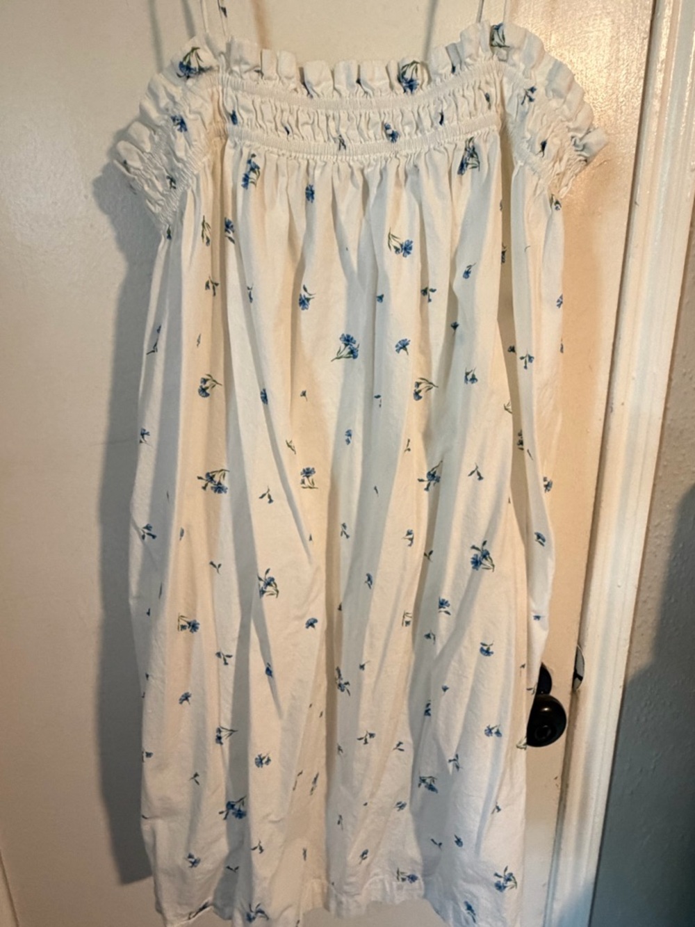 H&M White Off-Shoulder Dress with Blue Floral Print